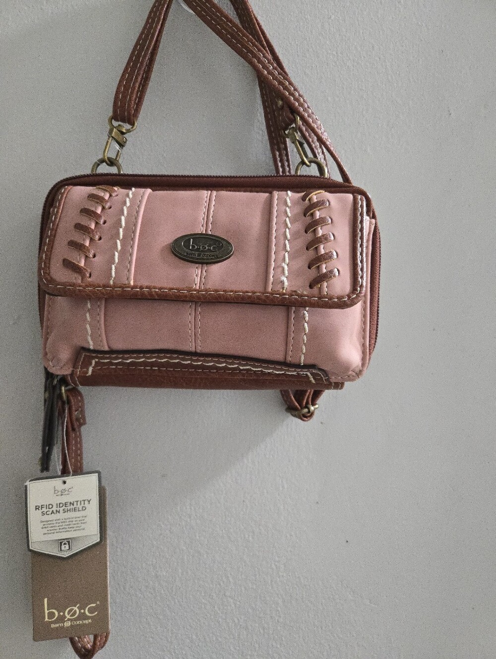 b.o.c. Born Concept Pink & Brown Crossbody Shoulder Bag NWT